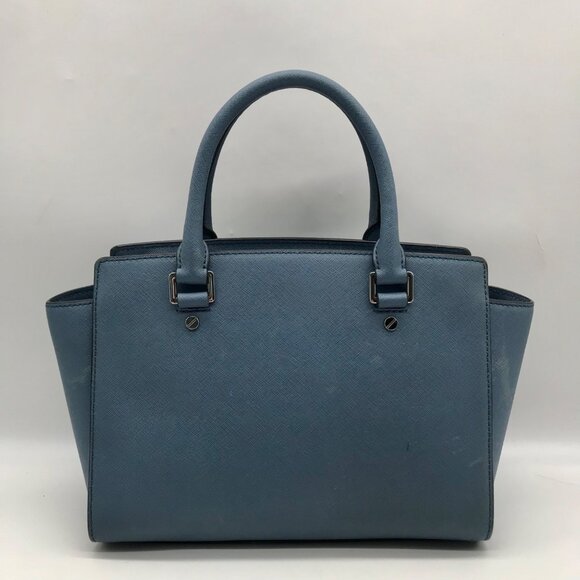 Michael Kors Blue Saffiano Leather Selma Satchel - Picture 2 of 10